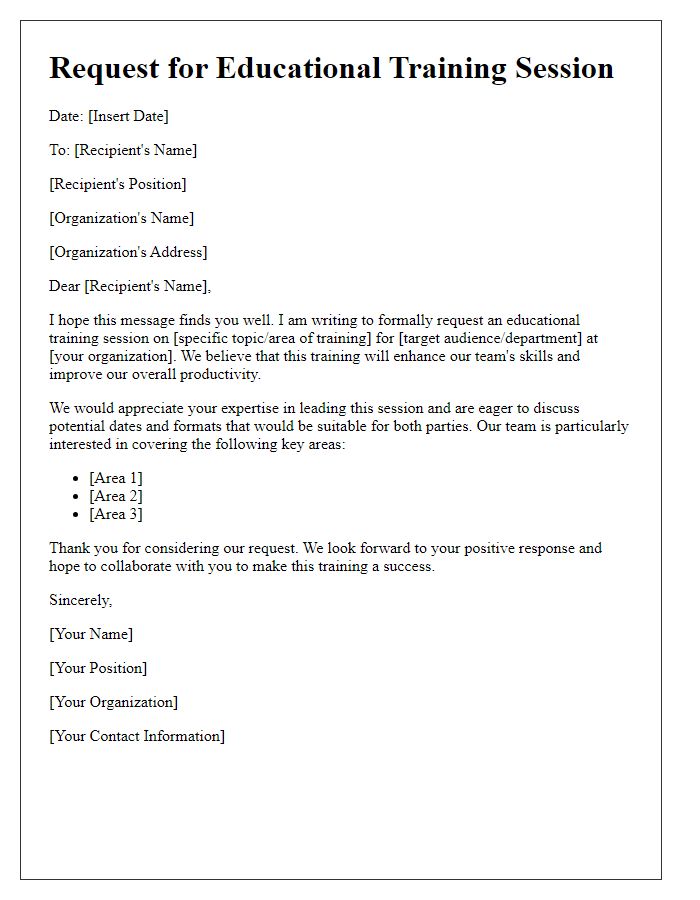 Letter template of request for an educational training session