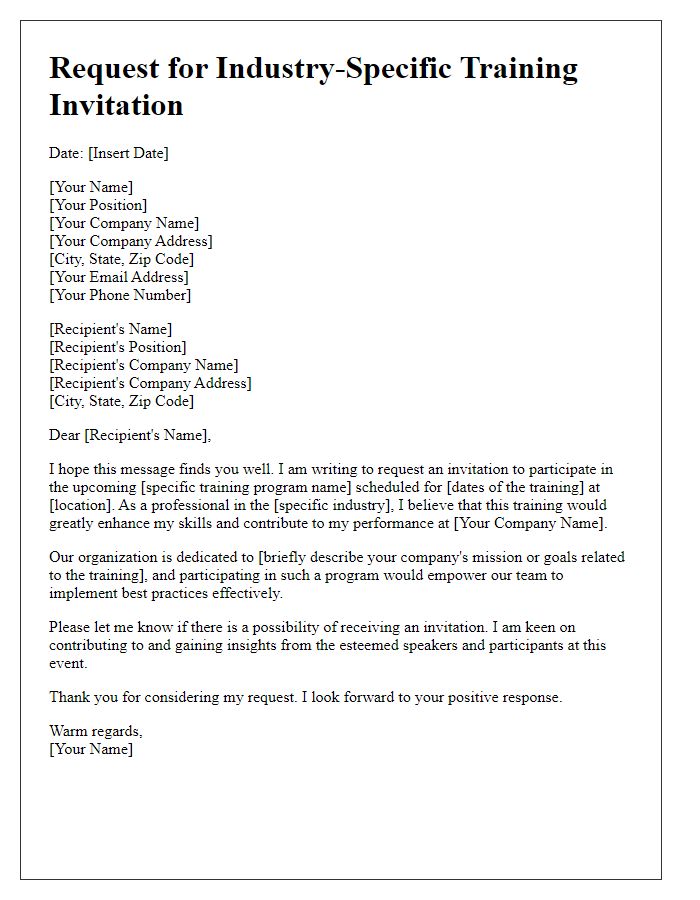 Letter template of request for an industry-specific training invitation