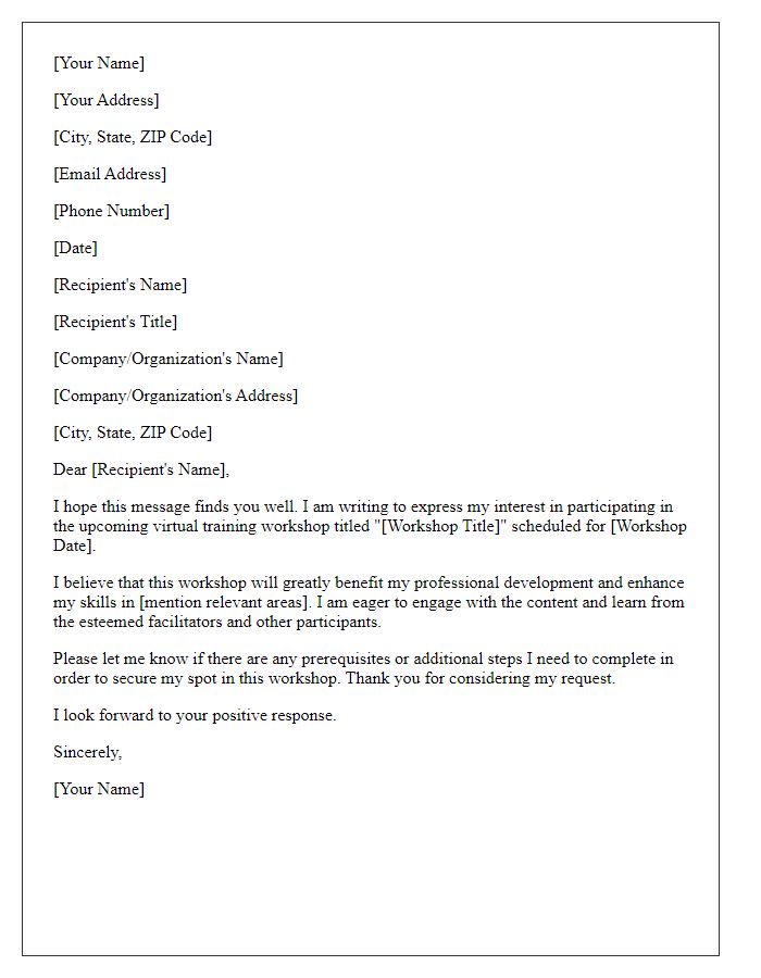 Letter template of request to participate in a virtual training workshop