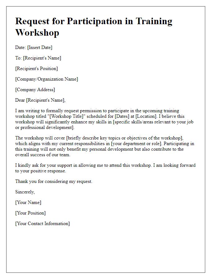 Letter template of request for training workshop participation