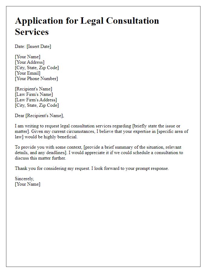 Letter template of application for legal consultation services