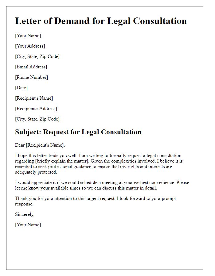 Letter template of demand for legal consultation discussion