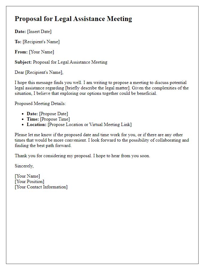 Letter template of proposal for legal assistance meeting