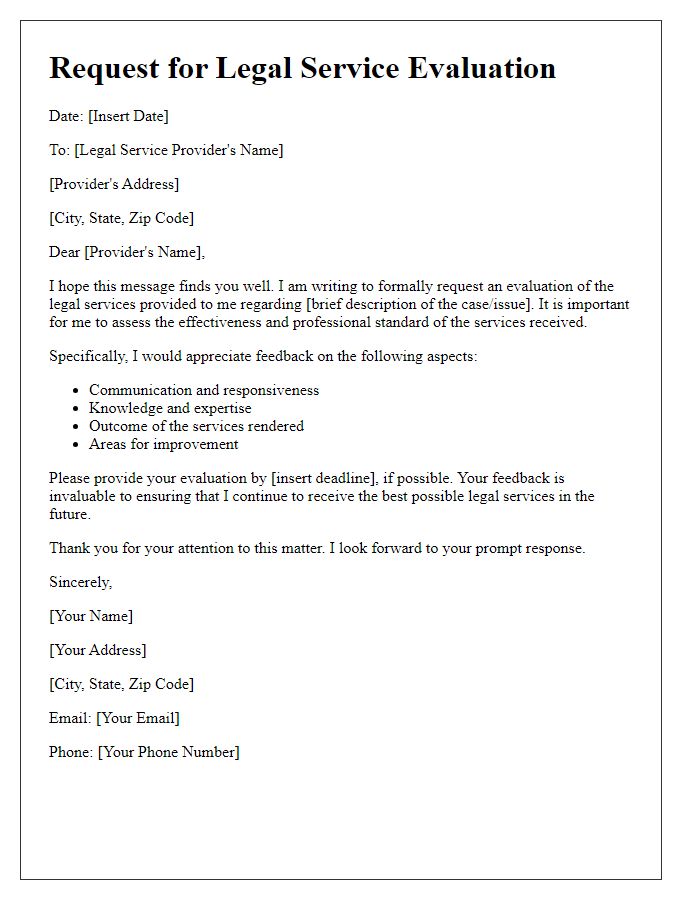 Letter template of request form for legal service evaluation