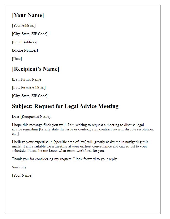 Letter template of request for legal advice meeting