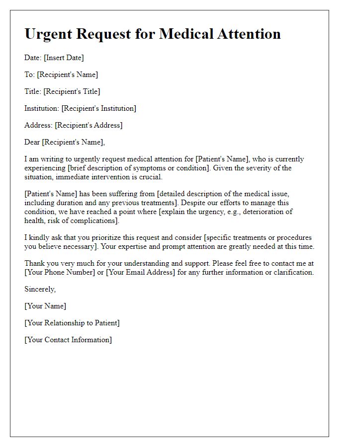 Letter template of dire request for urgent medical attention