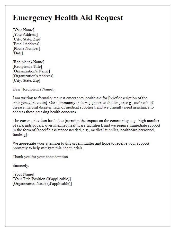 Letter template of emergency health aid request