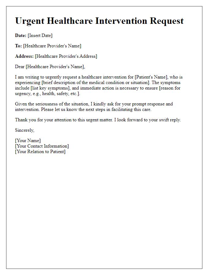 Letter template of urgent healthcare intervention request