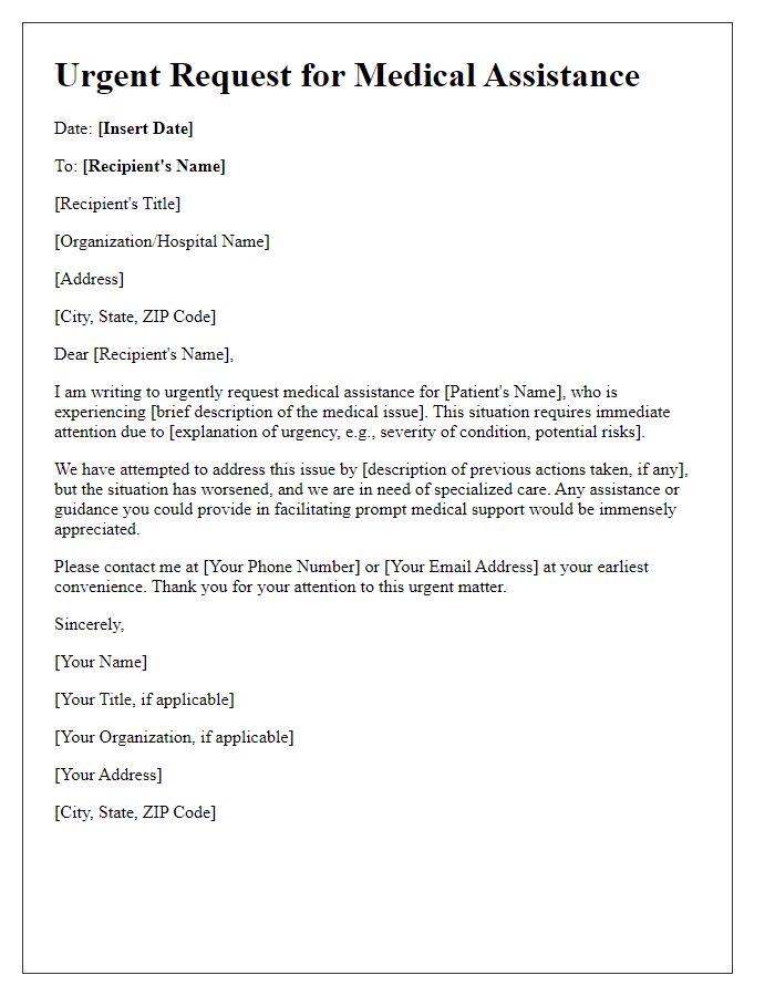 Letter template of urgent request for medical assistance