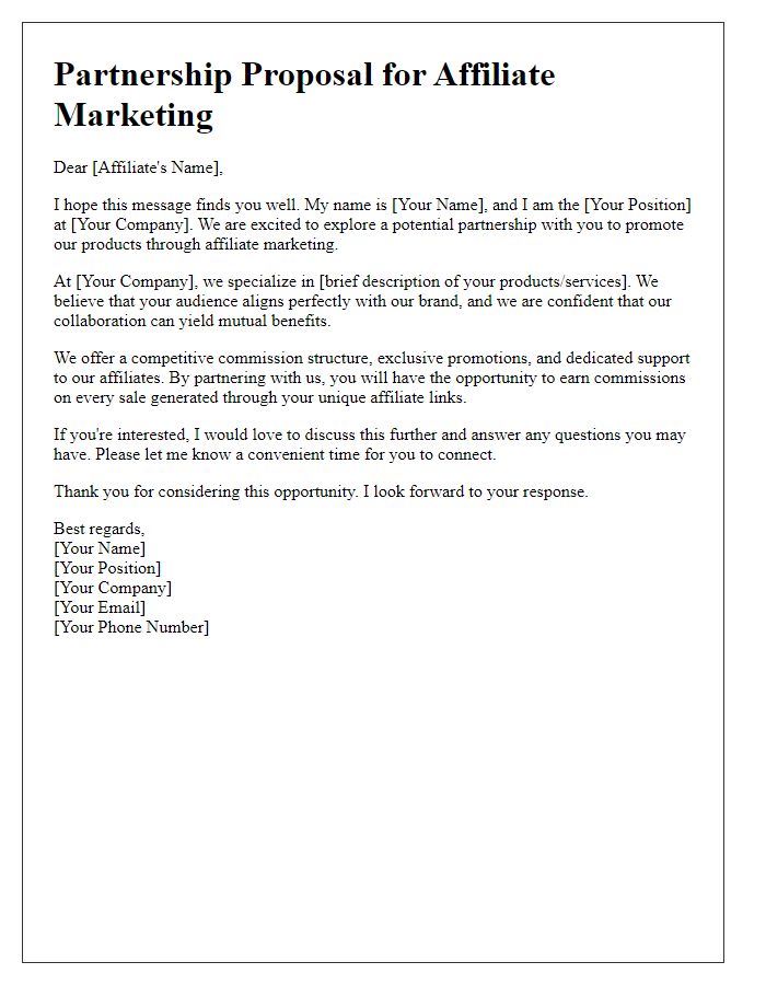 Letter template of solicitation for affiliate marketing engagement