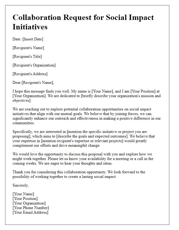 Letter template of collaboration request for social impact initiatives