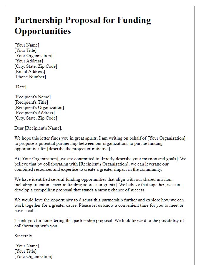 Letter template of non-profit partnership proposal for funding opportunities