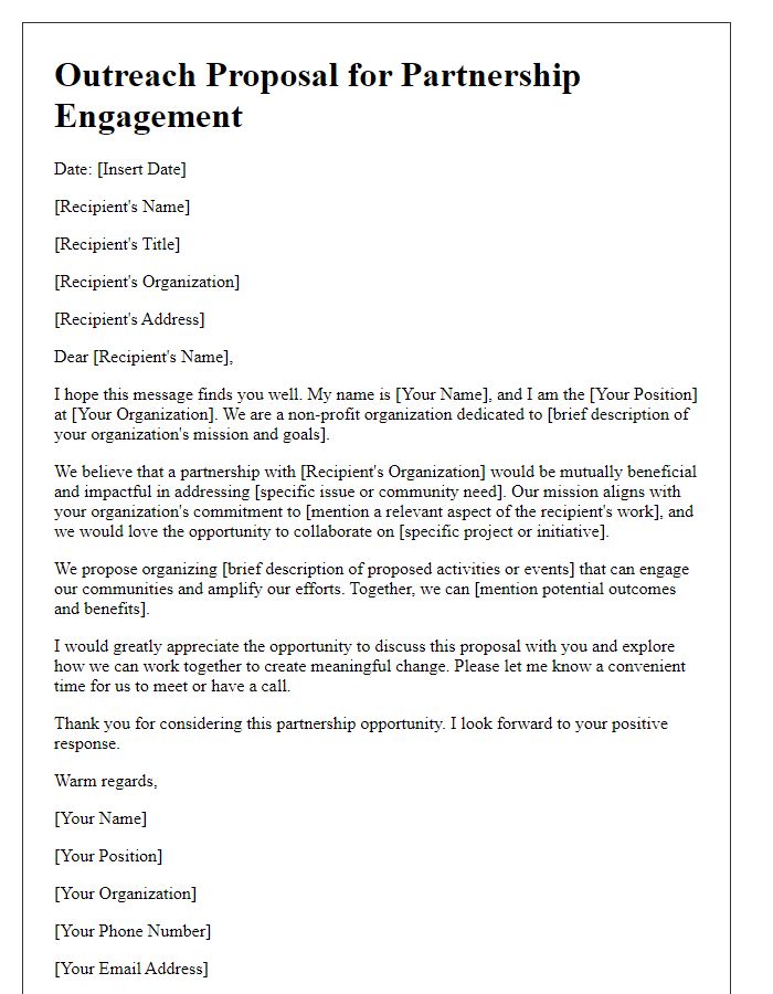 Letter template of outreach proposal for non-profit partnership engagement