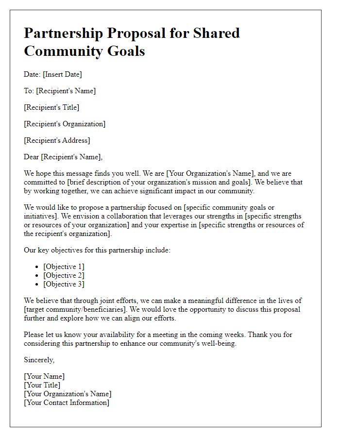 Letter template of partnership proposal for shared community goals