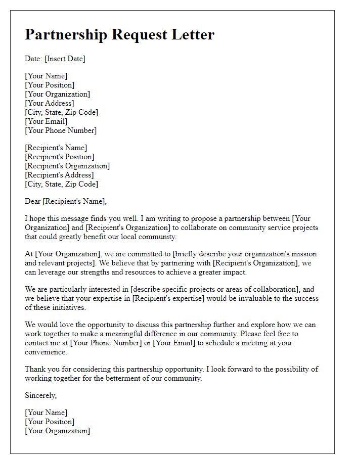 Letter template of partnership request for community service projects