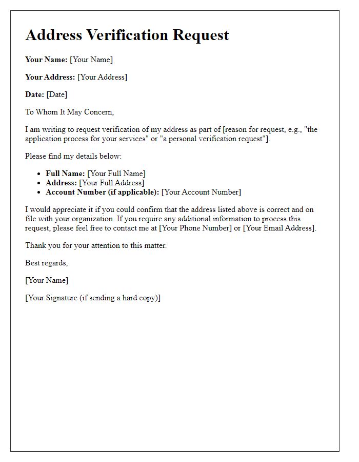 Letter template of Address Verification Request