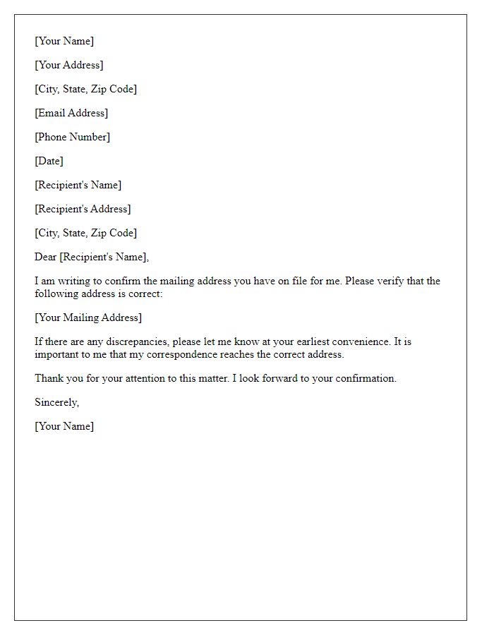 Letter template of Confirmation of Mailing Address Needed
