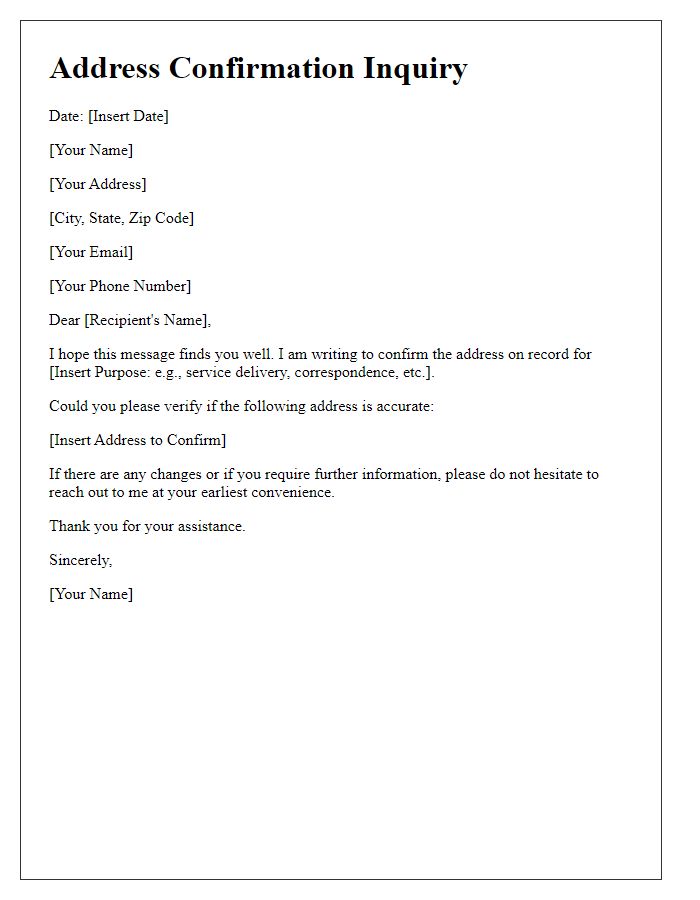 Letter template of Inquiry for Address Confirmation