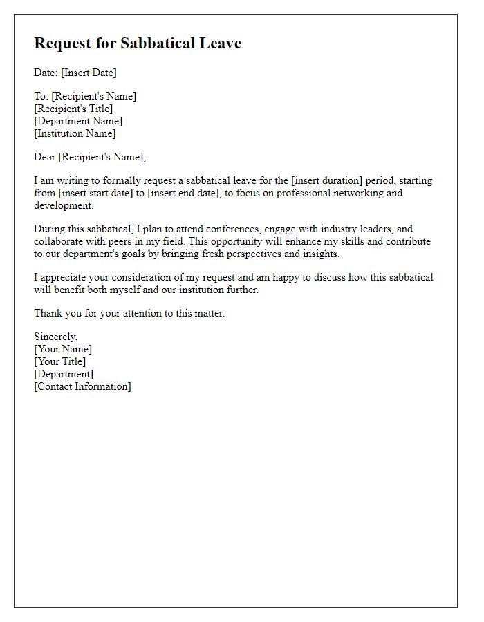 Letter template of request for faculty sabbatical leave for professional networking.