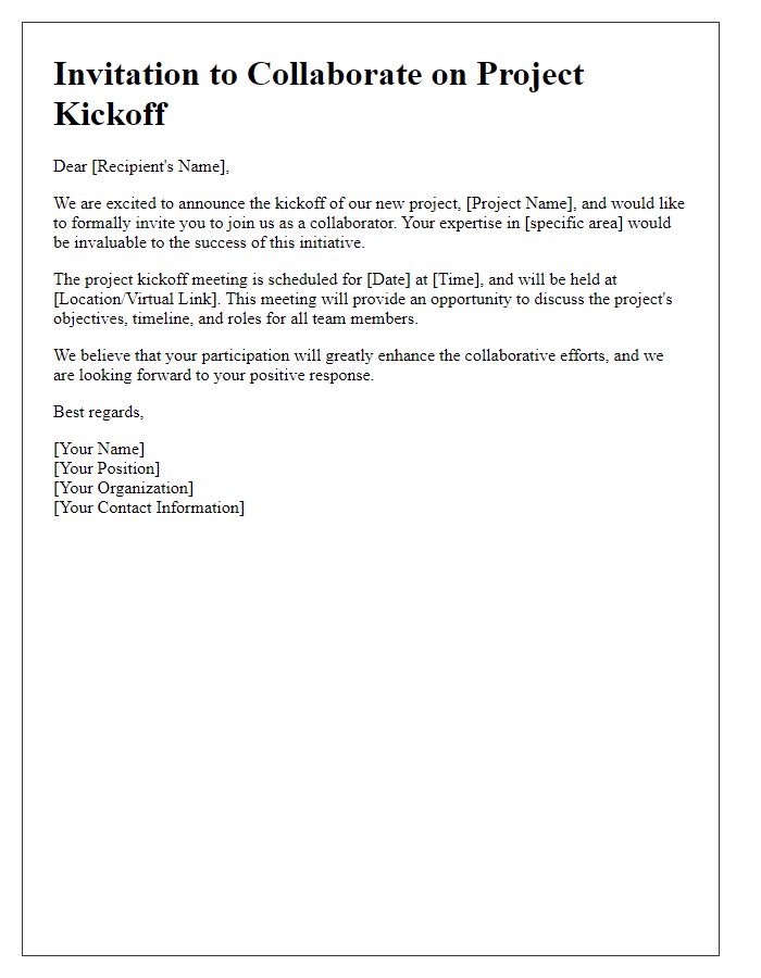 Letter template of collaboration invitation for project kickoff