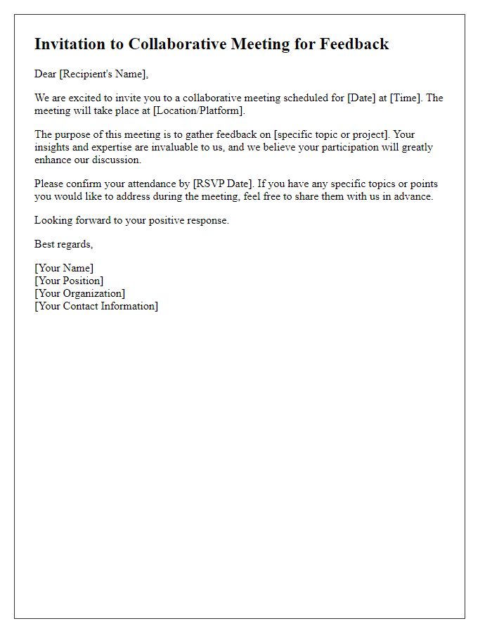 Letter template of collaborative meeting invitation for feedback