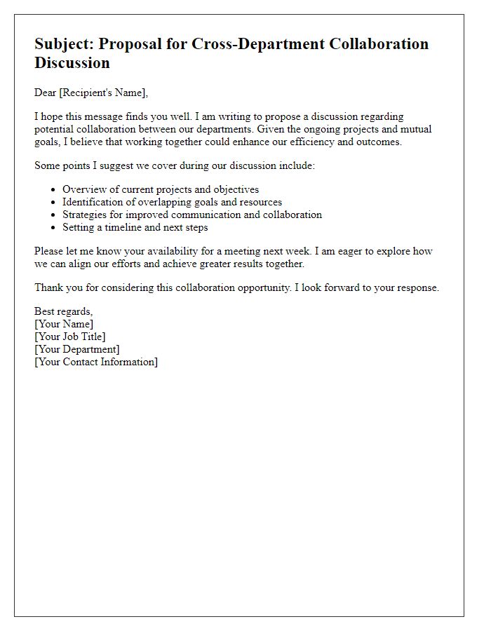 Letter template of cross-department collaboration discussion