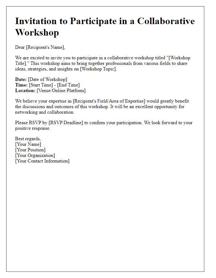 Letter template of invitation to participate in a collaborative workshop