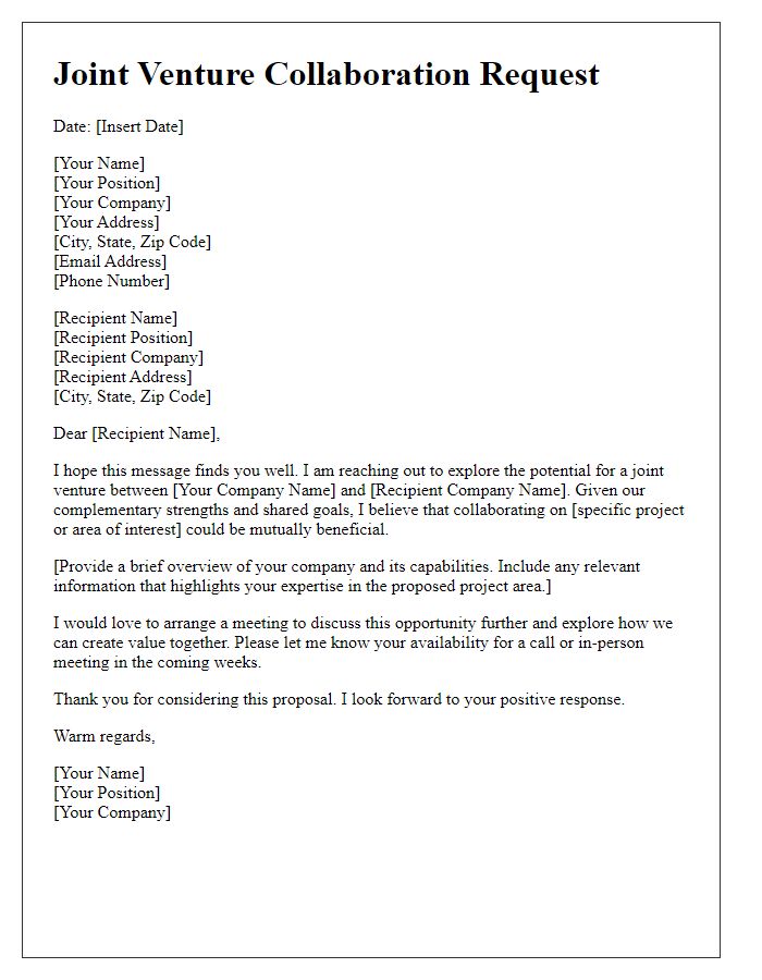 Letter template of joint venture collaboration request