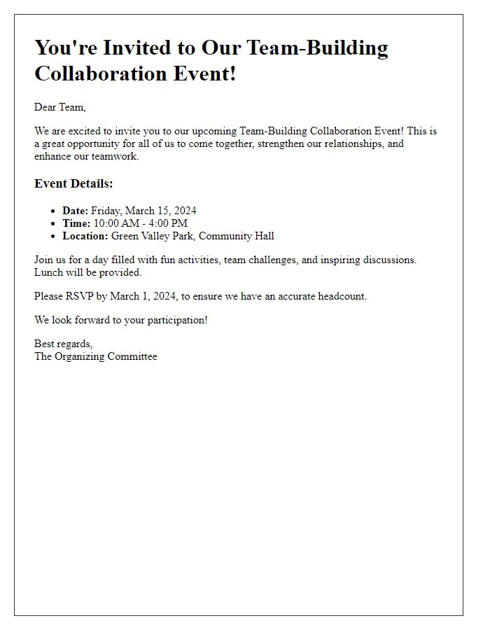 Letter template of team-building collaboration event invitation