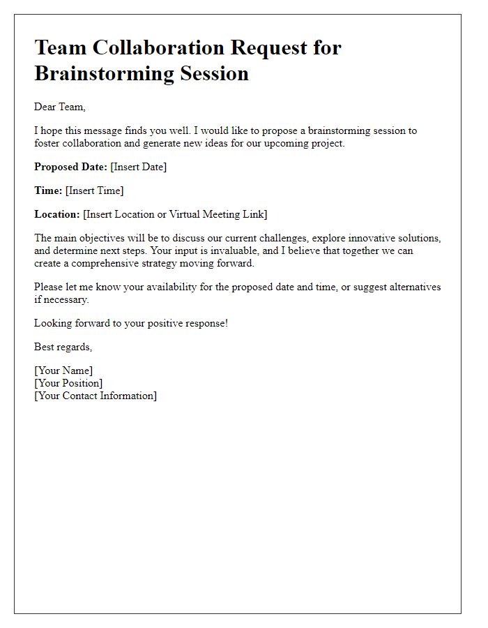 Letter template of team collaboration request for brainstorming session