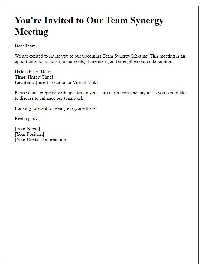 Letter template of team synergy meeting invitation