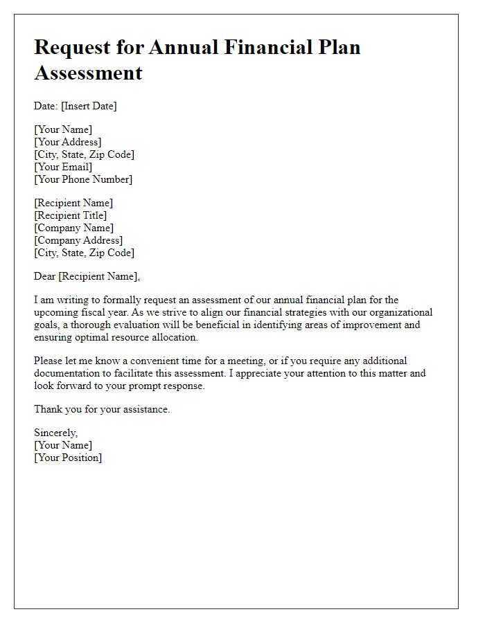 Letter template of request for annual financial plan assessment