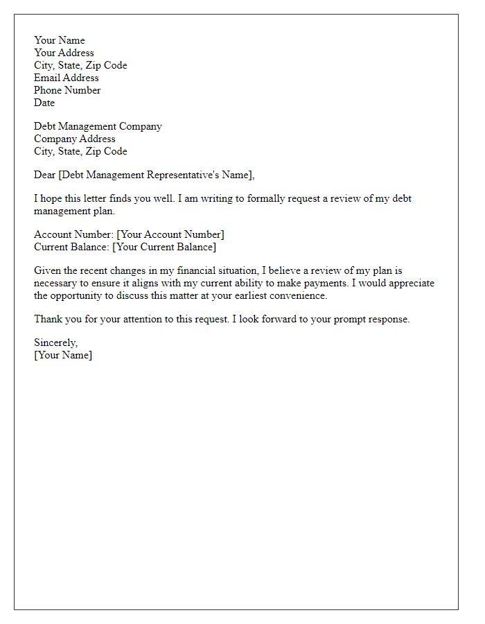 Letter template of request for debt management review