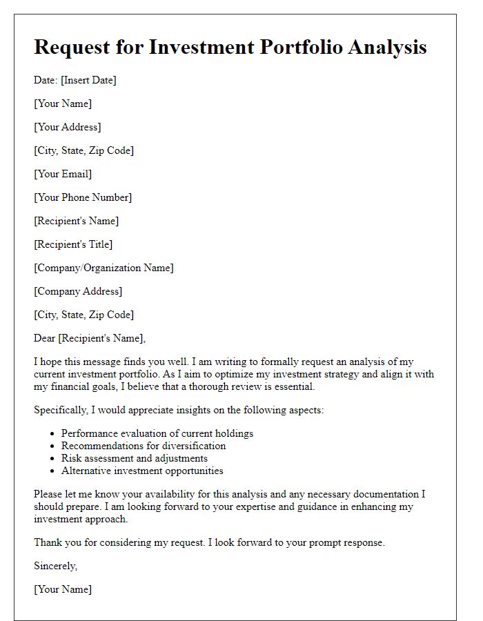 Letter template of request for investment portfolio analysis