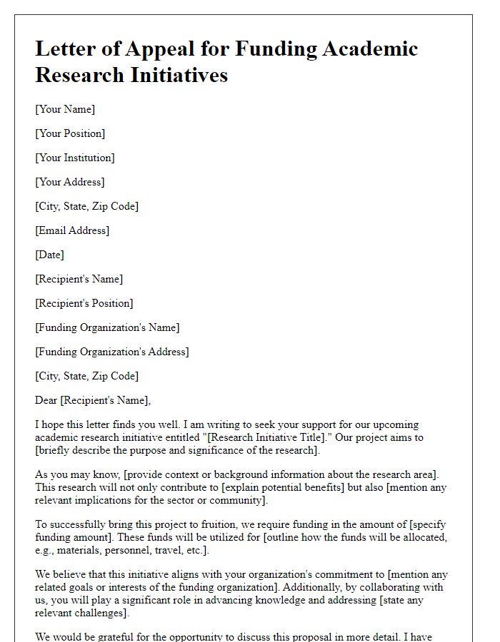 Letter template of appeal for funding academic research initiatives