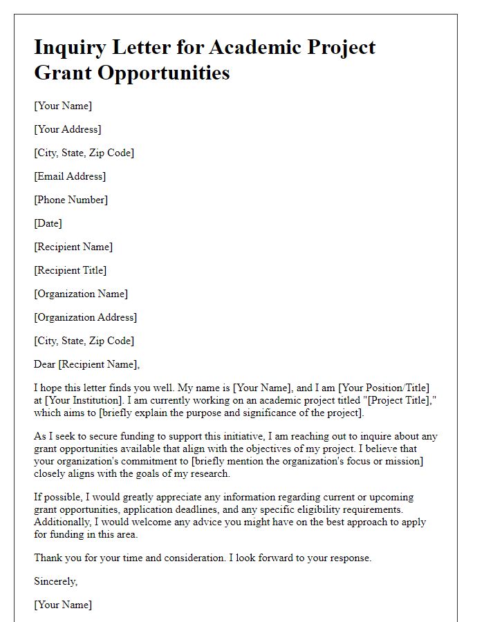 Letter template of inquiry for academic project grant opportunities