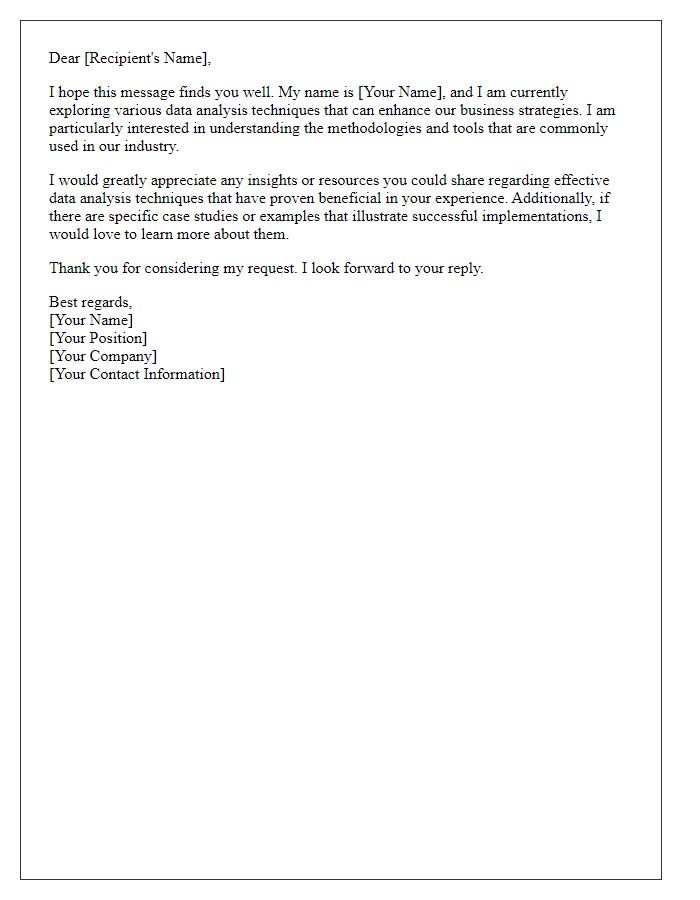 Letter template of inquiry regarding business data analysis techniques.