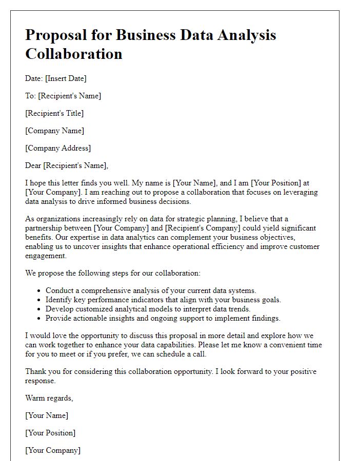 Letter template of proposal for business data analysis collaboration.