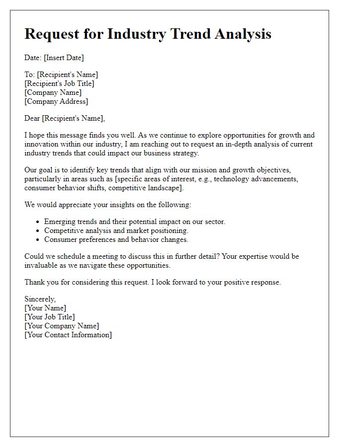 Letter template of industry trend analysis request for business growth