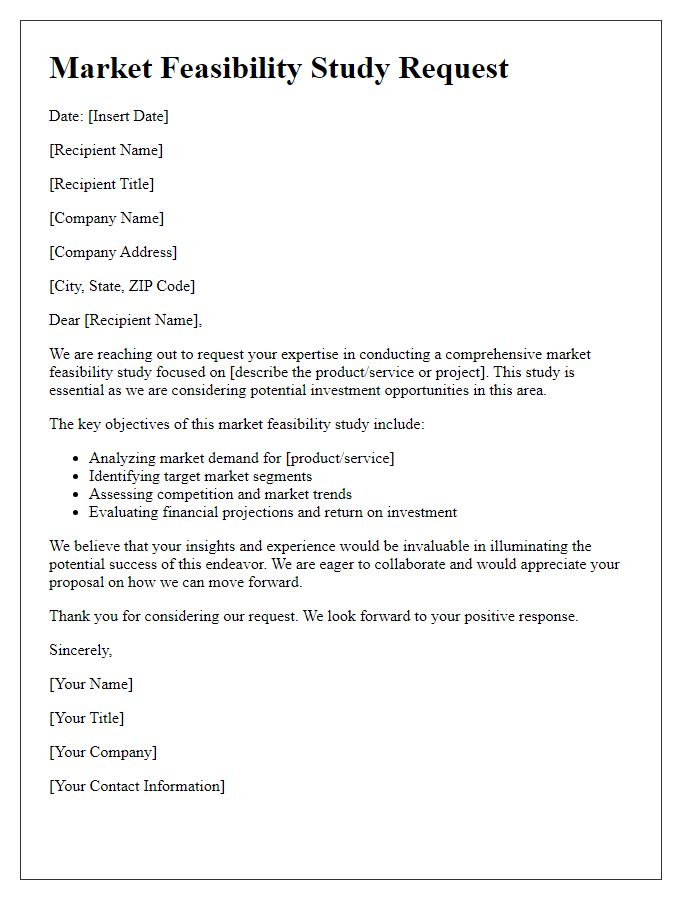 Letter template of market feasibility study request for investment considerations