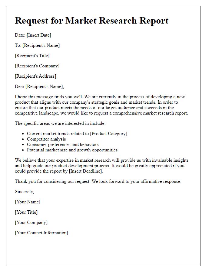 Letter template of market research report request for product development