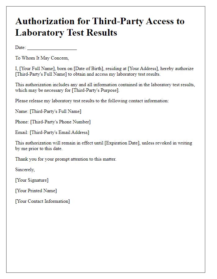 Letter template of authorization for third-party access to laboratory test results