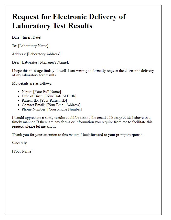 Letter template of request for electronic delivery of laboratory test results