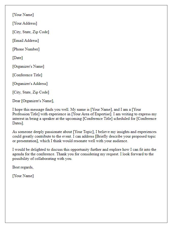 Letter template of request for a public speaking engagement at a conference.