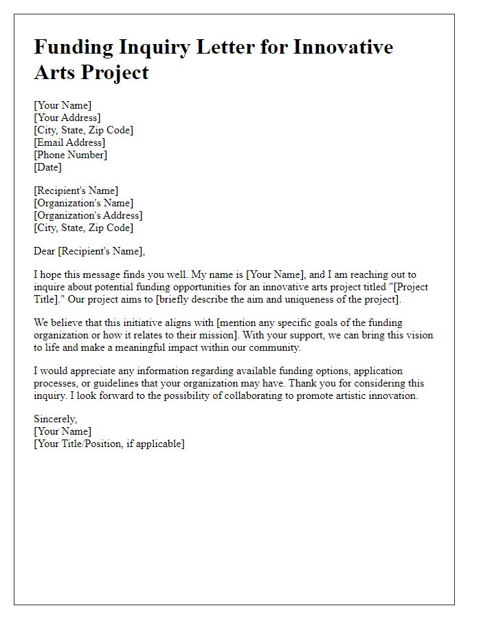 Letter template of funding inquiry for innovative arts project