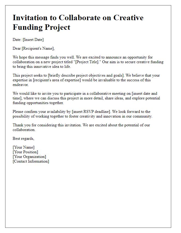 Letter template of project invitation for collaborative creative funding