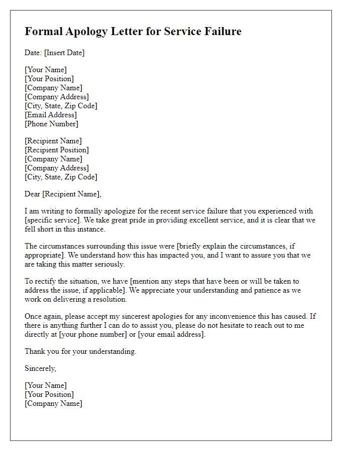 Letter template of formal apology for service failure