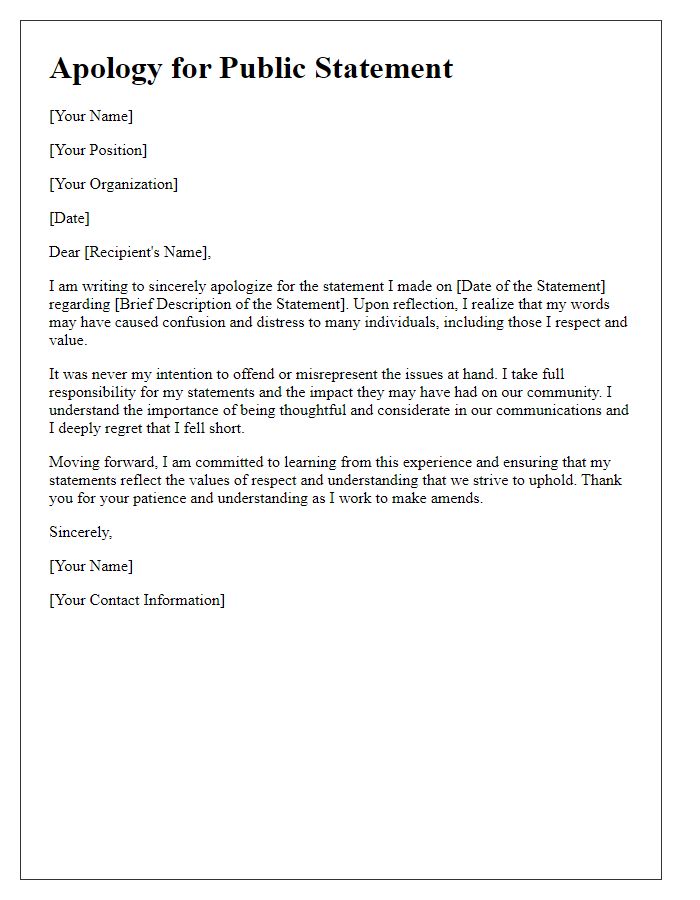 Letter template of respectful apology for public statement