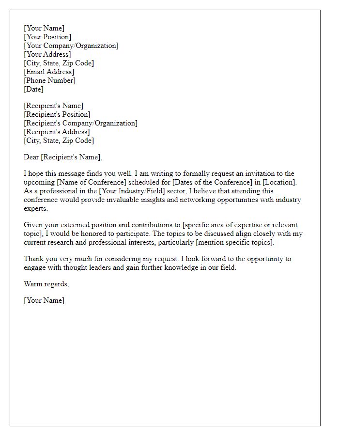 Letter template of request for professional conference invitation for industry experts.