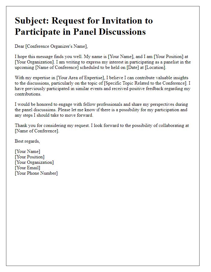 Letter template of request for professional conference invitation for panel discussions.